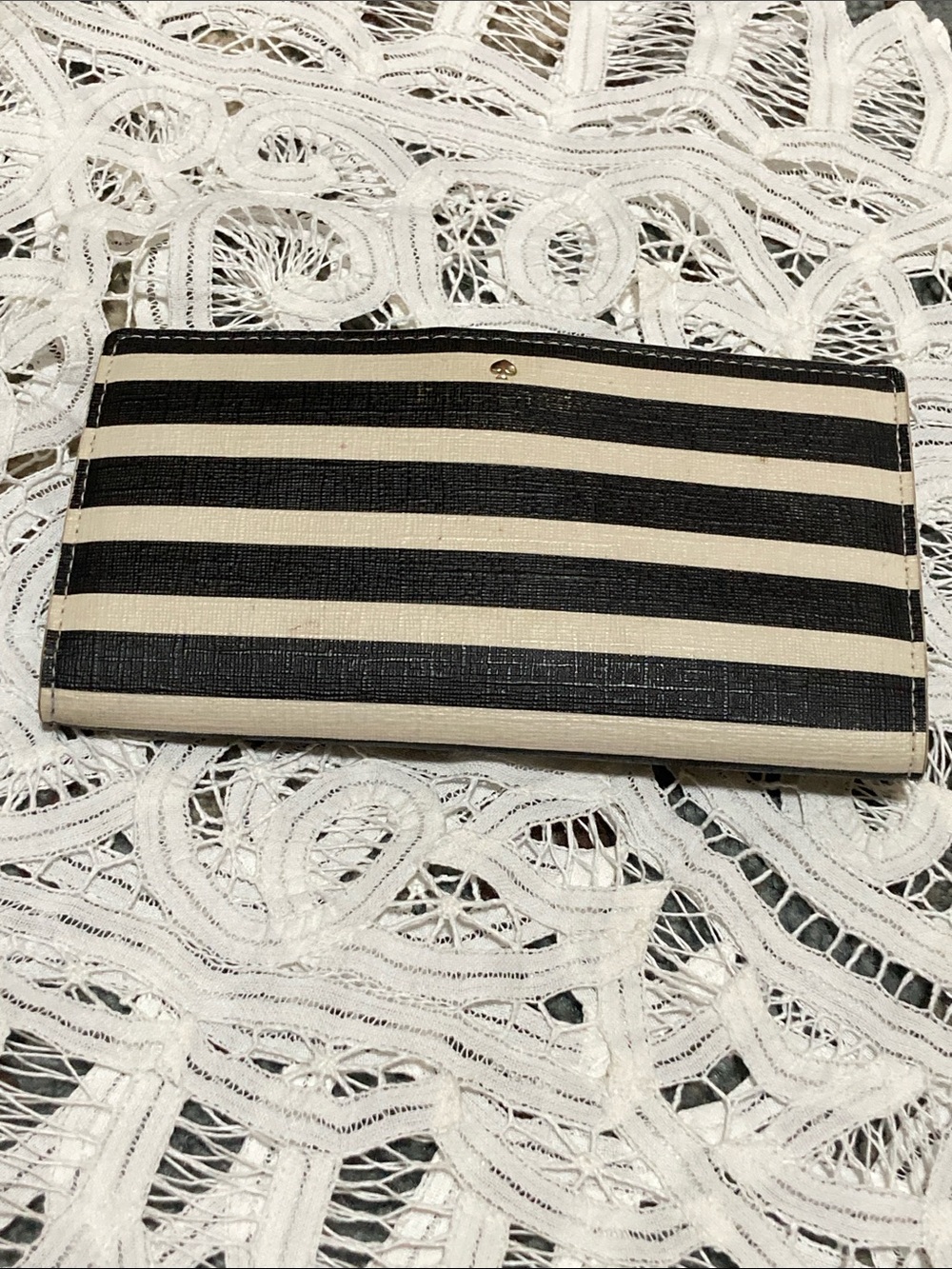 kate spade Black and Cream Striped Continental Wallet